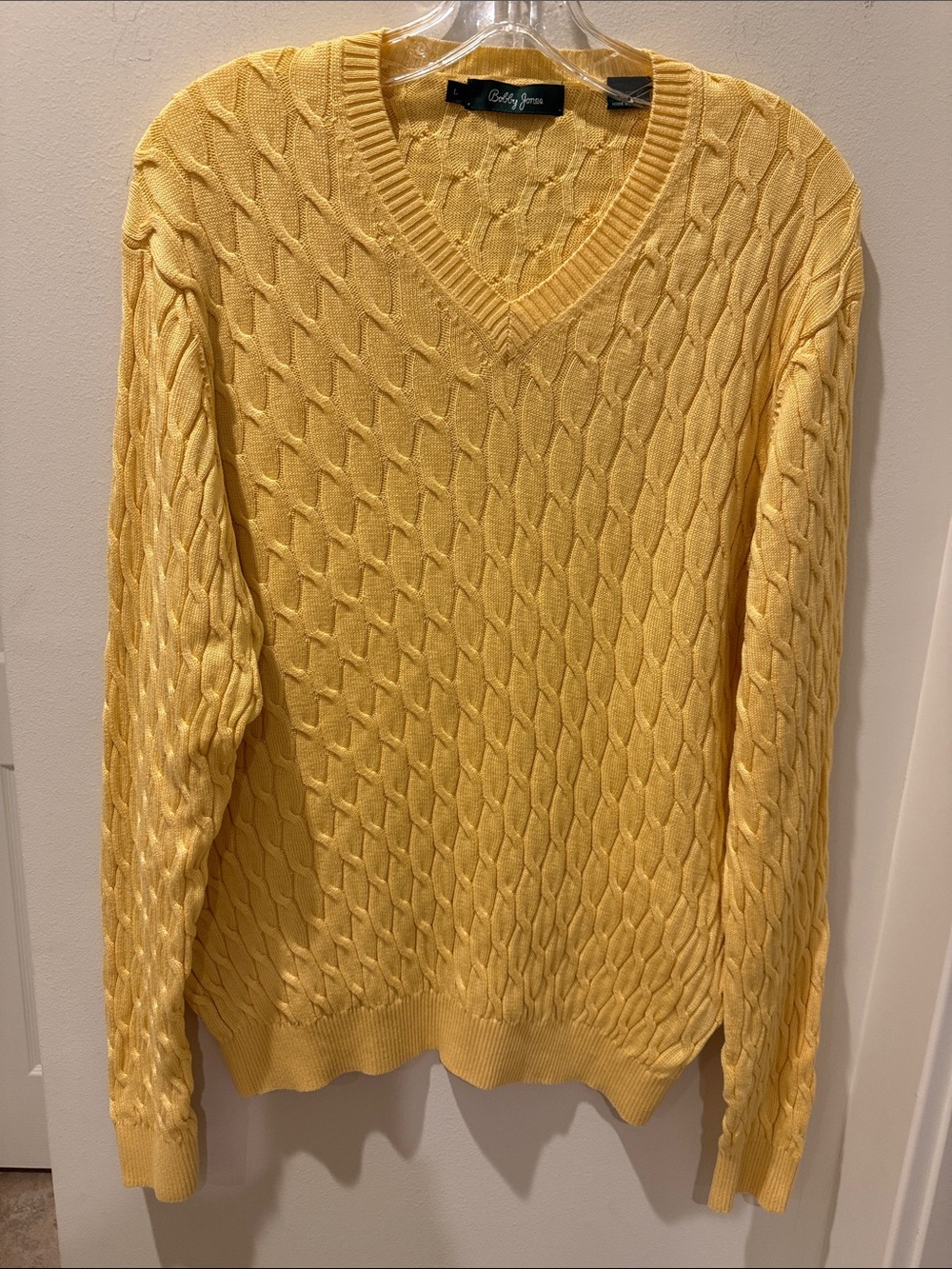 Bobby Jones Yellow Cotton Cable-Knit V-Neck Sweater - Men size Large